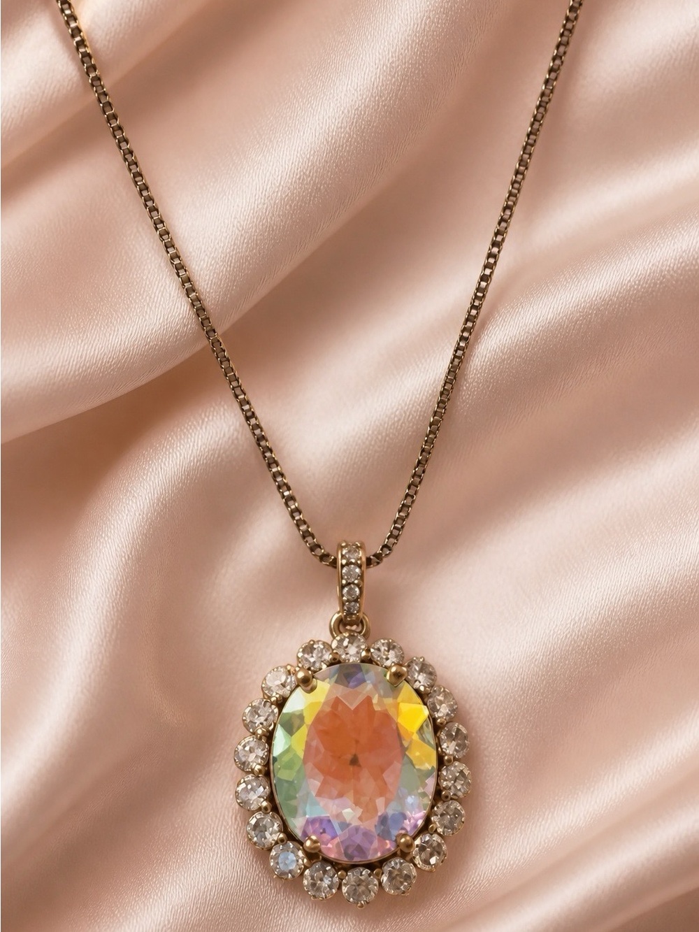 5ctw. Mercury Mystic Quartz Pendant. Rhodium over 925 sterling silver. CZ Halo.